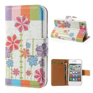 Gekleurde strepen Bloemen Wallet Leren hoesje voor iPhone 4 4s