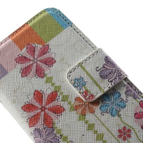 gekleurde strepen bloemen wallet leren hoesje voo