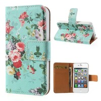 Mooie Bloemen Wallet Leren hoesje voor iPhone 4 4s
