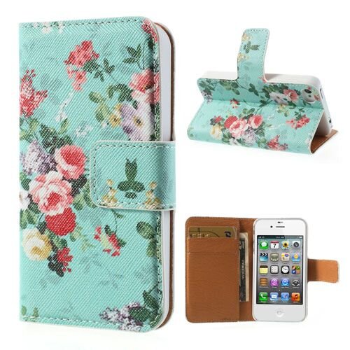 Mooie Bloemen Wallet Leren hoesje voor iPhone 4 4s
