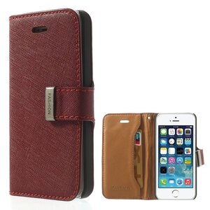 Voor de iPhone 5s 5 Cross Textuur echt leder kaarthouder Cover - Rood