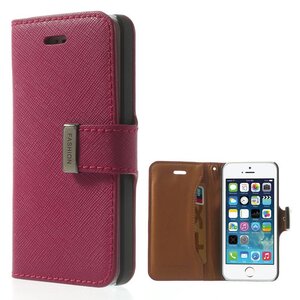 Voor de iPhone 5s 5 Cross Textuur echt leder kaarthouder Cover - Roze