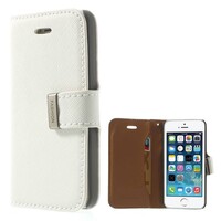 Voor de iPhone 5s 5 Cross Textuur echt leder kaarthouder Cover - Wit