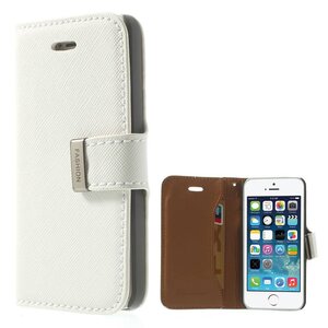 Icarer Voor de iPhone 5s 5 Cross Textuur echt leder kaarthouder Cover - Wit