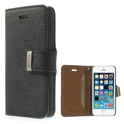Voor de iPhone 5s 5 Cross Textuur echt leder kaarthouder Cover - Zwart