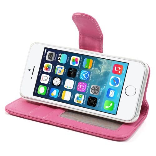 grid lederen hoesje voor iphone 5 s se donker roze