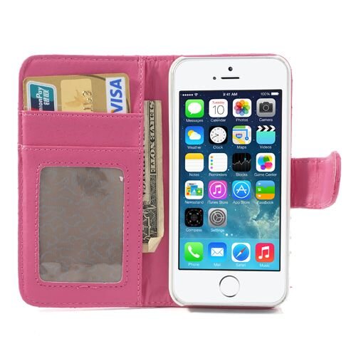 grid lederen hoesje voor iphone 5 s se donker roze