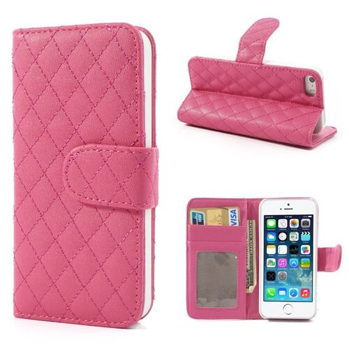 grid lederen hoesje voor iphone 5 s se donker roze