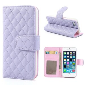 Grid PU Lederen Hoesje voor iPhone 5(s)/SE - Paars