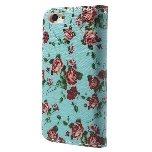 pu leren wallet iphone 5c cyaan bloemen