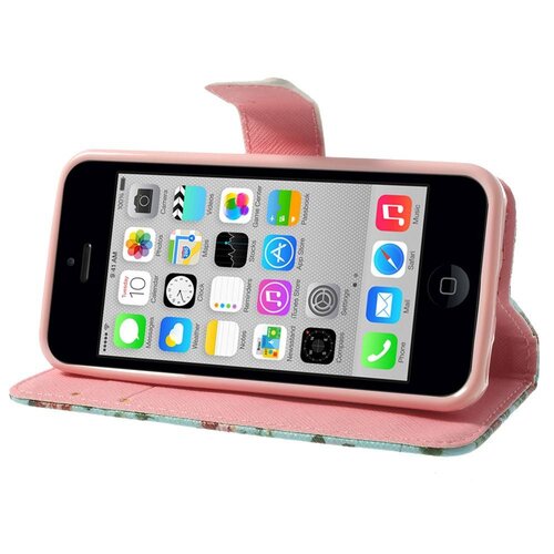 pu leren wallet iphone 5c cyaan bloemen
