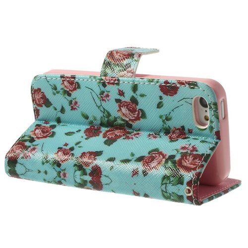 pu leren wallet iphone 5c cyaan bloemen