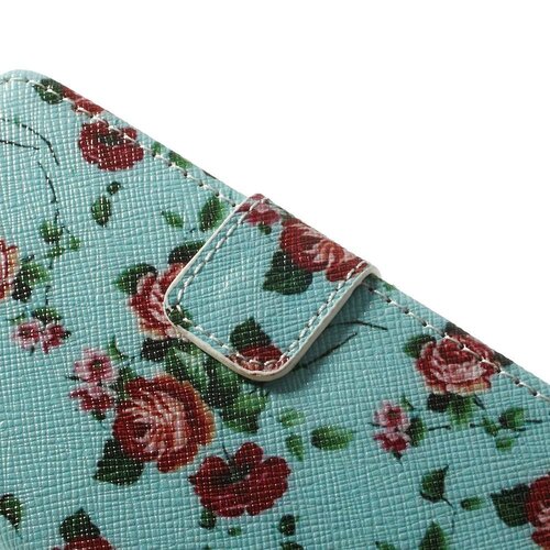 pu leren wallet iphone 5c cyaan bloemen