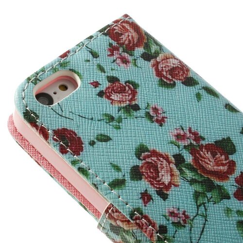 pu leren wallet iphone 5c cyaan bloemen