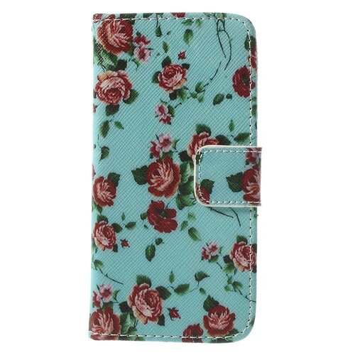 pu leren wallet iphone 5c cyaan bloemen