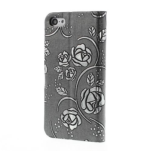 mooie pu lederen wallet case zilver met rozen voo