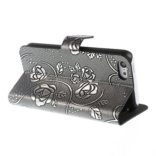 mooie pu lederen wallet case zilver met rozen voo