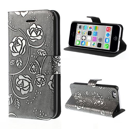 mooie pu lederen wallet case zilver met rozen voo