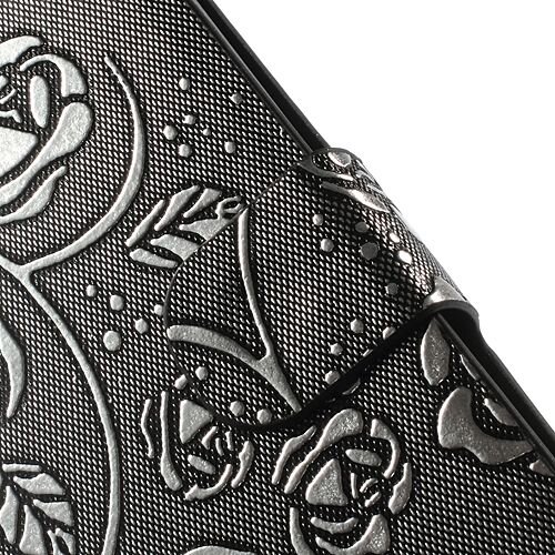 mooie pu lederen wallet case zilver met rozen voo