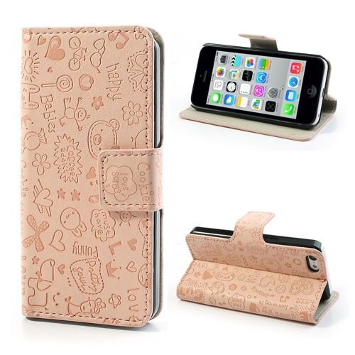 cartoon graffiti leer hoesje voor iphone 5c roze