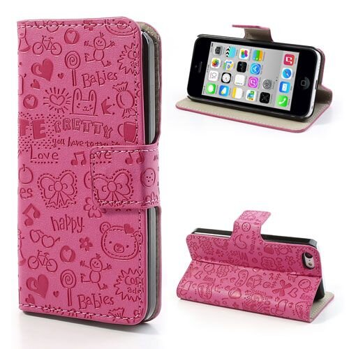 Cartoon Graffiti Leer Hoesje voor iPhone 5c - hard Roze Cartoon Graffiti Leer Hoesje voor iPhone 5c - hard Roze
