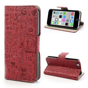 Cartoon Graffiti Leer Hoesje voor iPhone 5/5s - Rood