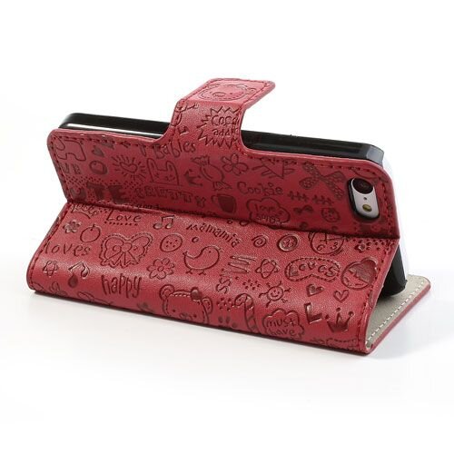 cartoon graffiti leer hoesje voor iphone 5 5s roo