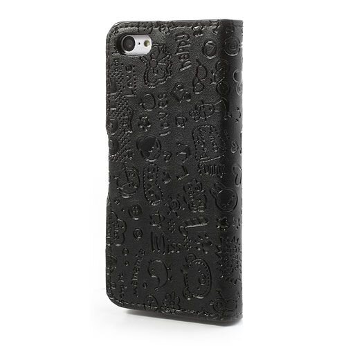 pu leren wallet iphone 5c cartoon graffiti zwart