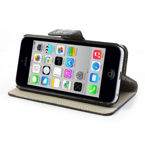 pu leren wallet iphone 5c cartoon graffiti zwart