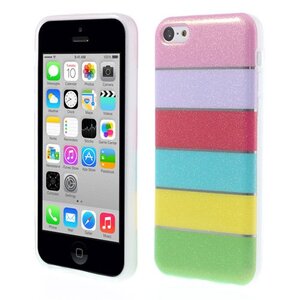 Kleurrijke Regenboog Glittery Powder TPU Gel Cover voor iPhone 5c - Roze