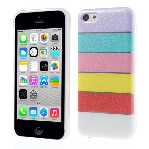 Kleurrijke Regenboog Glittery Powder TPU Gel Cover voor iPhone 5c - Paars