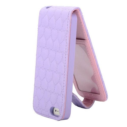 Icarer paarse hartjes gestikte lederen flipcase iphone 5