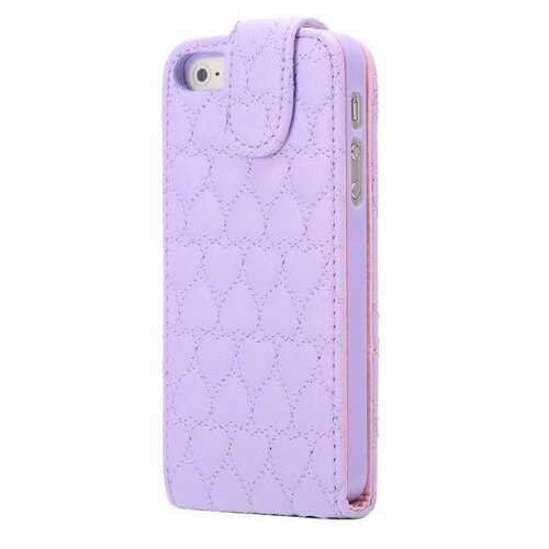 Icarer paarse hartjes gestikte lederen flipcase iphone 5