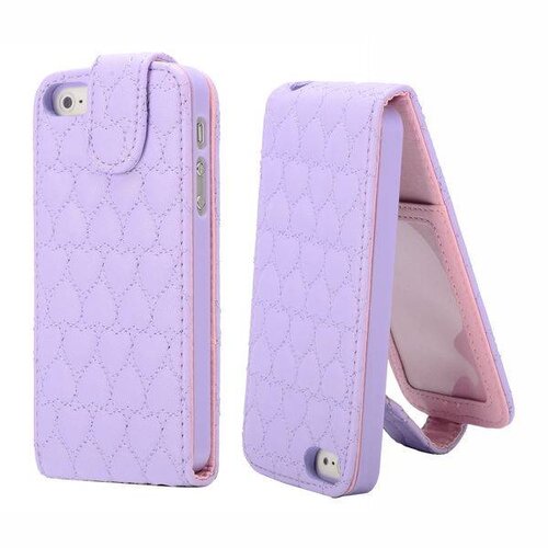 Icarer paarse hartjes gestikte lederen flipcase iphone 5