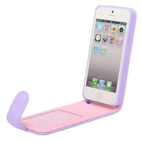 Icarer paarse hartjes gestikte lederen flipcase iphone 5