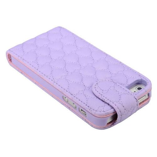 Icarer paarse hartjes gestikte lederen flipcase iphone 5