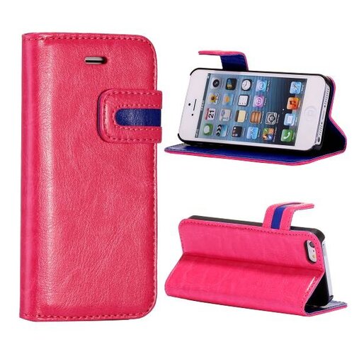 crazy horse stand lederen case iphone 5 5s roze