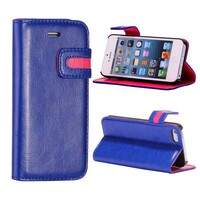Horse Stand Lederen Case iPhone 5 5S blauw