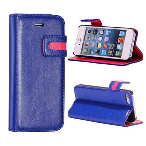 Horse Stand Lederen Case iPhone 5 5S blauw