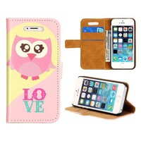 Wallet Style Leren hoesje voor de iPhone 5 5s (Roze Uil)
