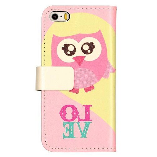 Uilenserie wallet style leren hoesje voor de iphone 5 5s roz Uilenserie wallet style leren hoesje voor de iphone 5 5s roz