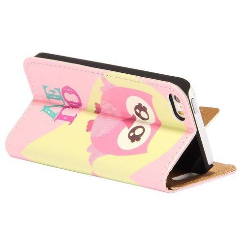 Uilenserie wallet style leren hoesje voor de iphone 5 5s roz Uilenserie wallet style leren hoesje voor de iphone 5 5s roz
