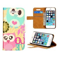 Wallet Style Leren hoesje voor de iPhone 5 5s (Love Uilen)