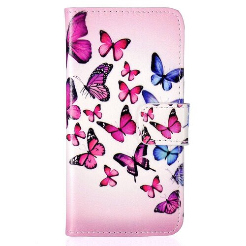 Uilenserie pu leren wallet hoes voor iphone se 5s 5 kleurrijke vlinders