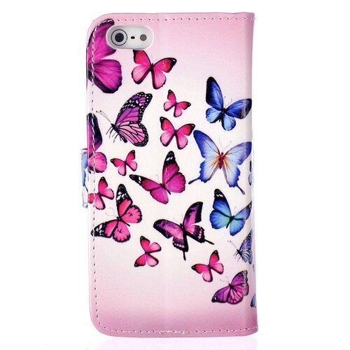 Uilenserie pu leren wallet hoes voor iphone se 5s 5 kleurrijke vlinders