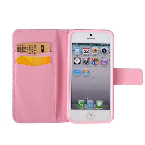 Uilenserie pu leren wallet hoes voor iphone se 5s 5 kleurrijke vlinders