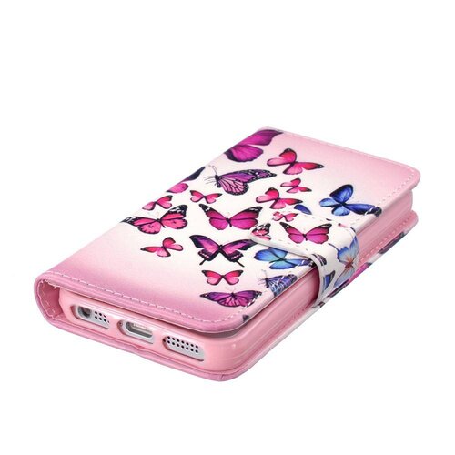Uilenserie pu leren wallet hoes voor iphone se 5s 5 kleurrijke vlinders