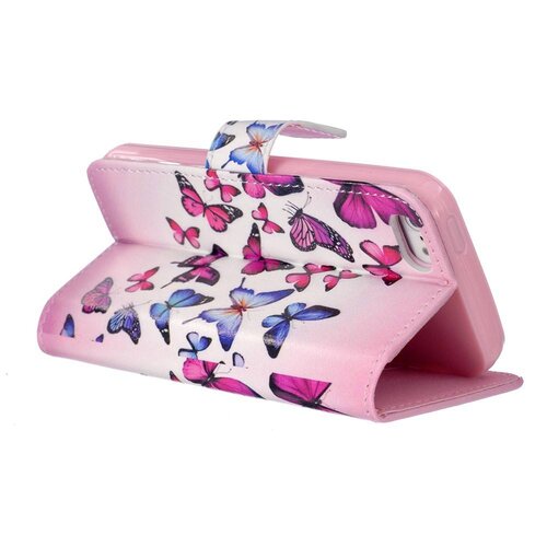 Uilenserie pu leren wallet hoes voor iphone se 5s 5 kleurrijke vlinders