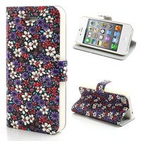 Mooie Bloemen Leren hoesjes met standaard voor iPhone 4 4S paars