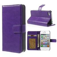 Crazy Horse Stand lederen kaarthouder Paars voor iPhone 4/4s